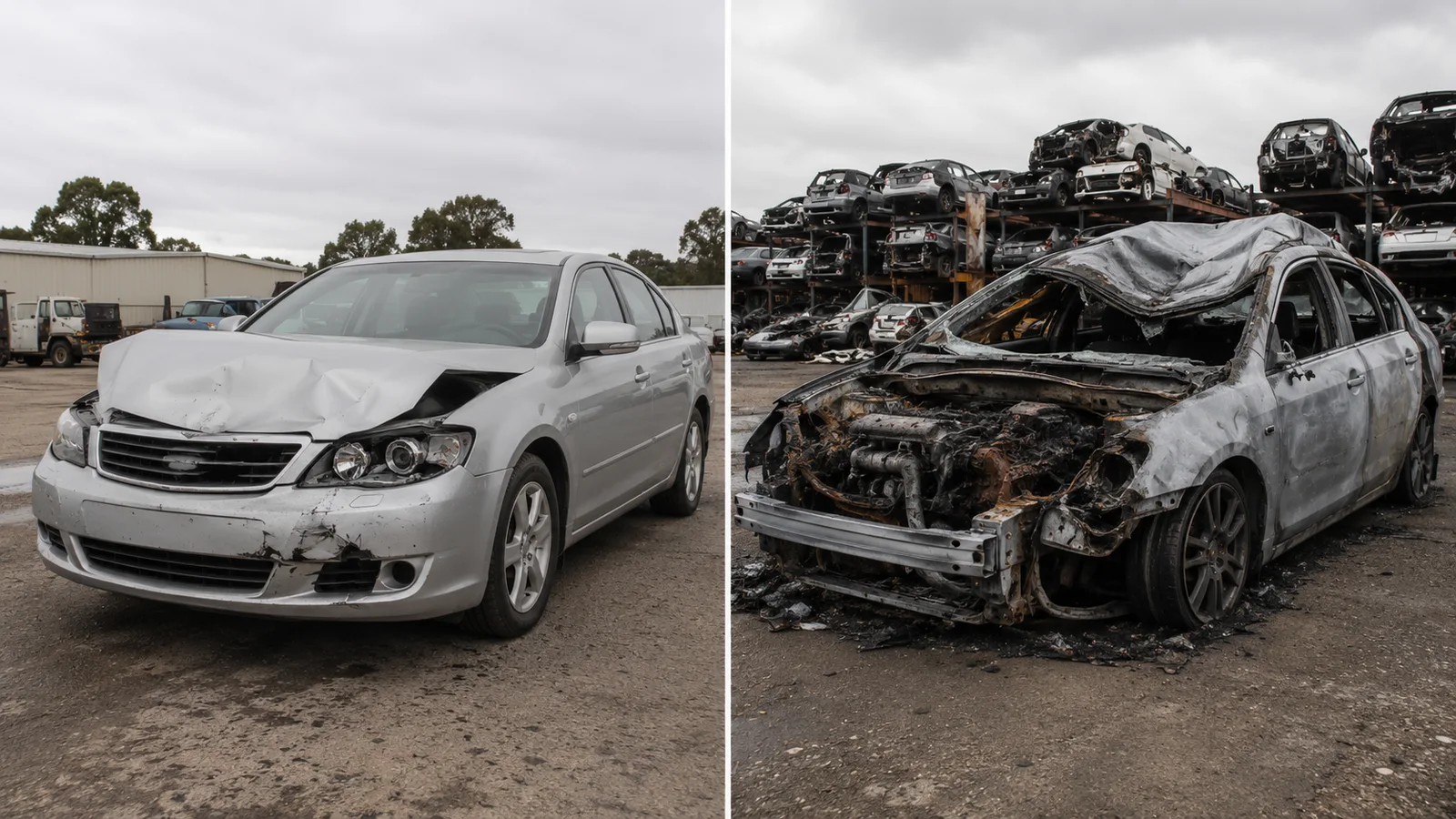 Side-by-side comparison of a repairable write-off and a statutory write-off vehicle